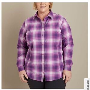 Deluth women’s Purple Plaid Button-Up Shirt size 4x nylon moisture wicking